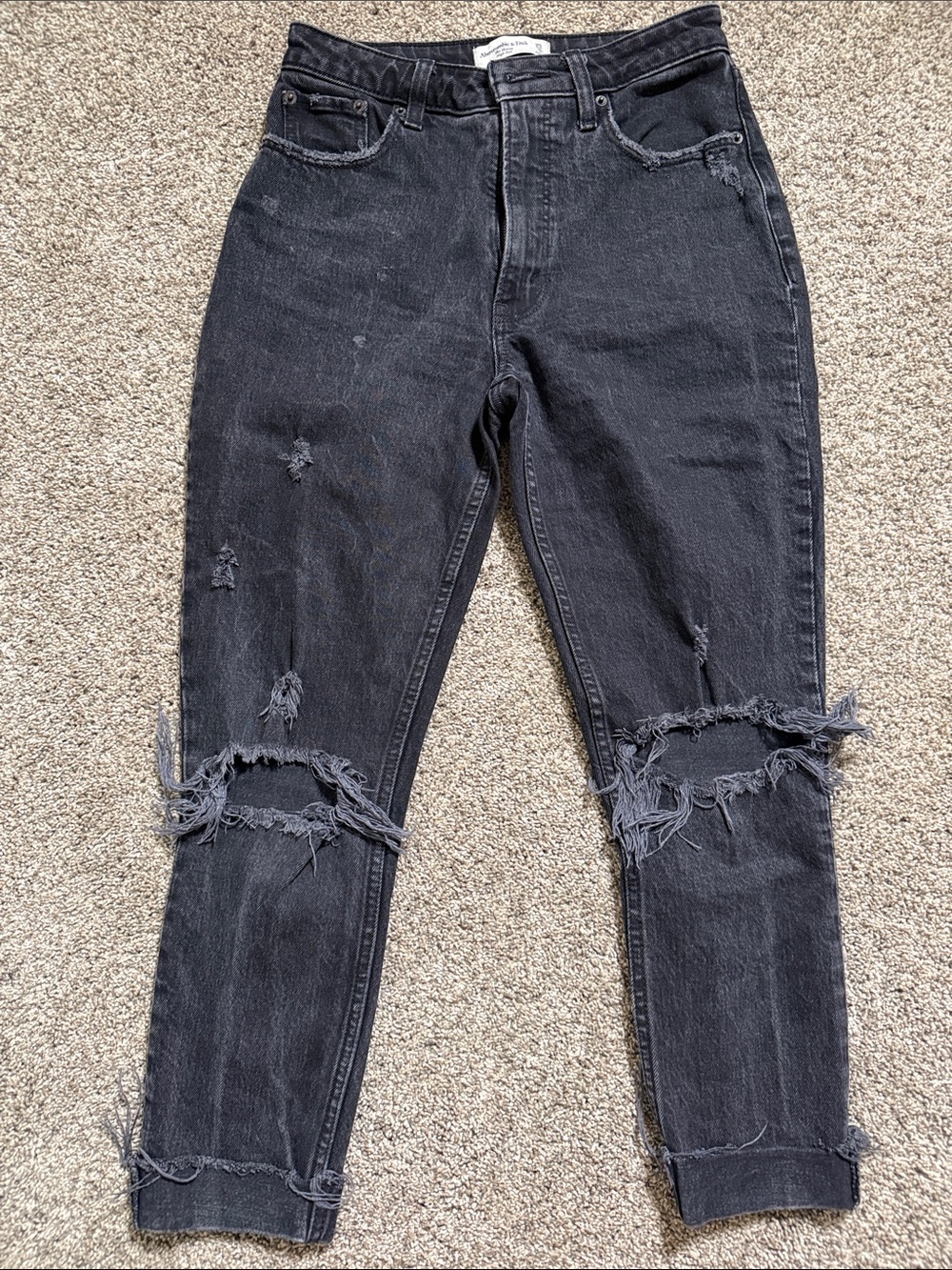Abercrombie & Fitch Black Distressed Boyfriend Jeans